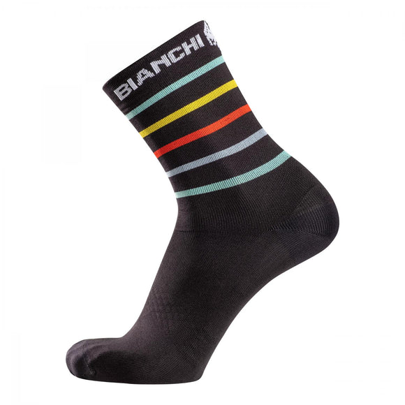 Bianchi-Milano Oreto Black and Multi-Stripes Cycling Socks (4010)